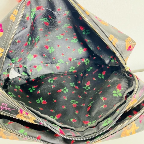 Betsey Johnson Dog Double Zip Cosmetic Make-up Bag Black Puppies - Picture 7 of 10